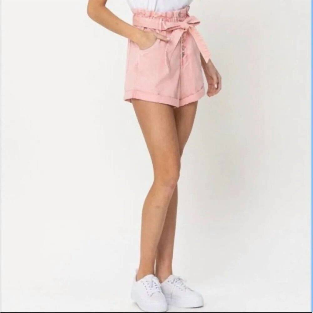 NEW VERVET BY FLYING MONKEY super high rise front tie paperbag mom shorts in sof